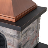 Sunjoy Canyon Stone Wood Burning Fireplace with Log Holders 82" - Antique Copper, view 5