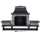 Sunjoy Canyon Stone Wood Burning Fireplace with Log Holders 82" - Black, view 3