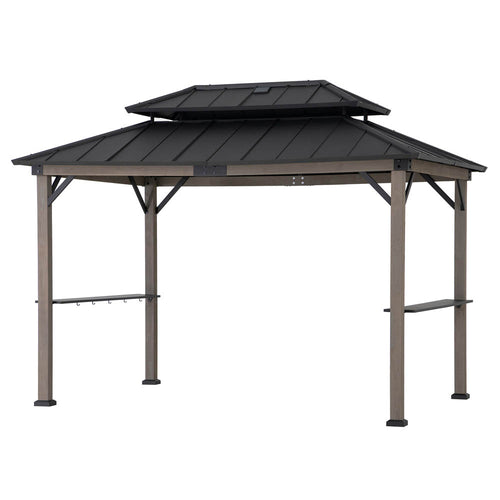 Sunjoy Pro-Grill Extra-Tall Grill Gazebo with Solar Panel - Black, 8x12