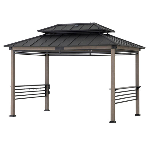 Sunjoy Pro-Grill Extra-Tall Grill Gazebo with Solar Panel & Screens – Black, 8x12