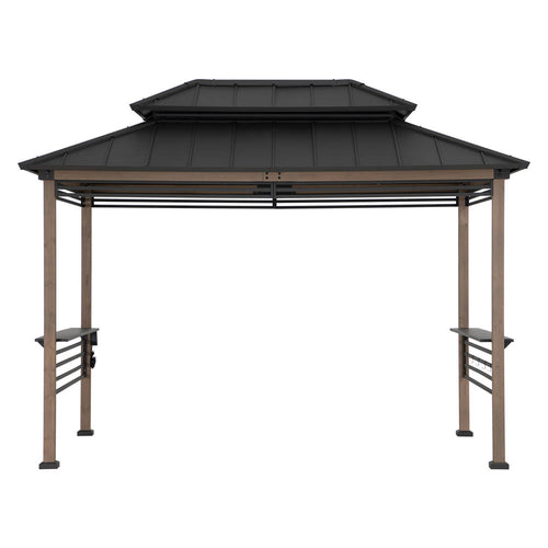 Sunjoy Pro-Grill Extra-Tall Grill Gazebo with Outlets & Screens โ Brown, 8x12