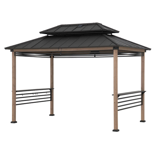 Sunjoy Pro-Grill Extra-Tall Grill Gazebo with Solar Panel & Screens – Brown, 8x12