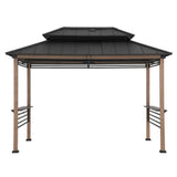Sunjoy Pro-Grill Extra-Tall Grill Gazebo with Solar Panel & Screens – Brown, 8x12, view 4