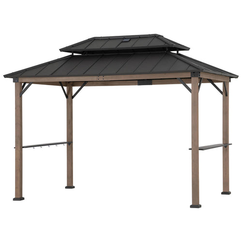 Sunjoy Pro-Grill Extra-Tall Grill Gazebo with Solar Panel - Brown, 8x12