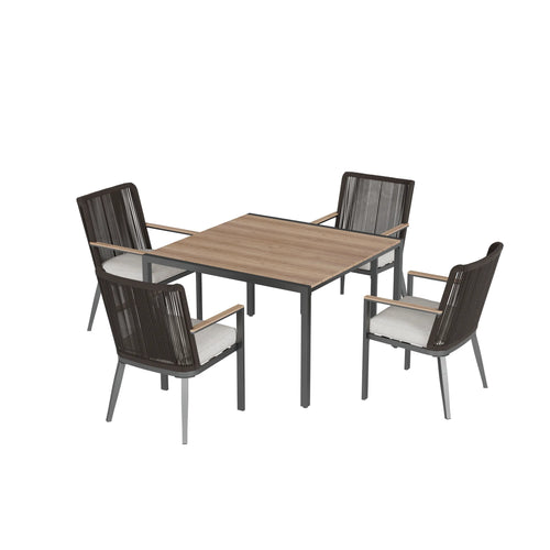 Sunjoy allen + roth Ashford 5 -Piece Brown Wicker Patio Dining Set Steel Square Table with 4 Cream Cushions Stationary Chairs