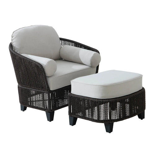 Sunjoy allen + roth Ashford Rattan Brown Steel Frame Stationary Conversation Chair with Cream Cushioned Seat