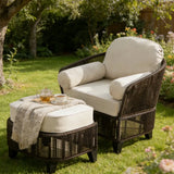 Sunjoy allen + roth Ashford Rattan Brown Steel Frame Stationary Conversation Chair with Cream Cushioned Seat, view 2