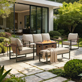 Sunjoy allen + roth Dorsey 7 -Piece Rattan Patio Sofa Conversation Set with Cream Cushions, view 2