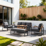 Sunjoy allen + roth Dorsey 7 -Piece Rattan Patio Sofa Conversation Set with Gray Cushions, view 3