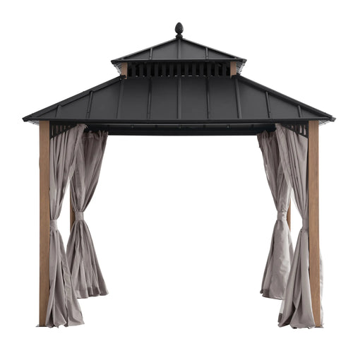 Sunjoy Kingston Aluminum Gazebo - Natural Woodgrain, 10x10