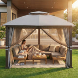 Sunjoy Double-Tier Premium Soft-Top Gazebo 11x13 - Harbor Gray, view 2