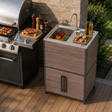 Sunjoy Fleetwood Stainless Steel Outdoor Sink with Woodgrain Finish, view 2