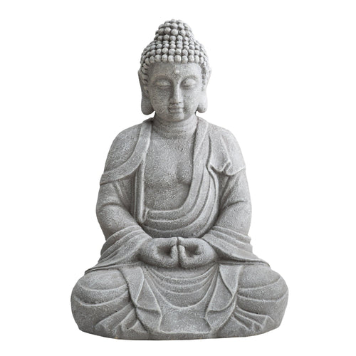 Sunjoy Serenity Meditating Buddha Statue 20" - Weathered Stone Gray