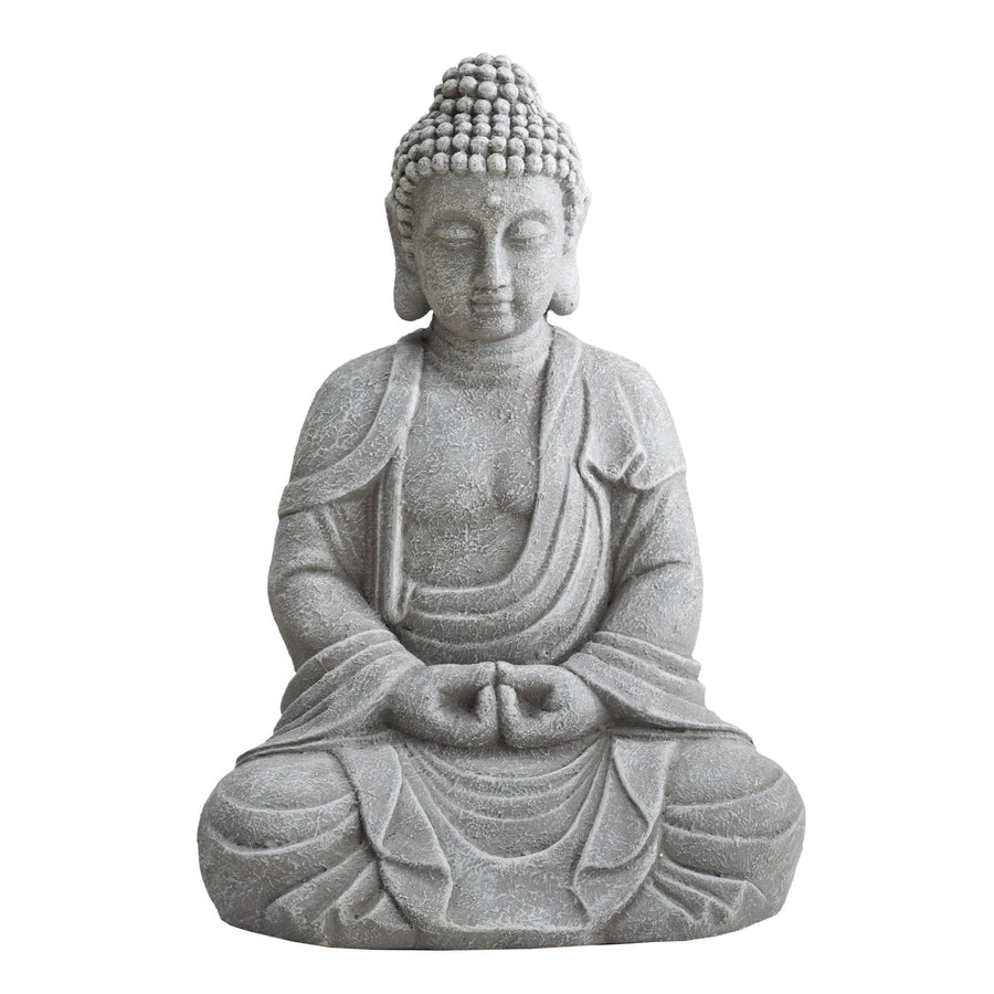 Sunjoy Serenity Meditating Buddha Statue 20" - Weathered Stone Gray