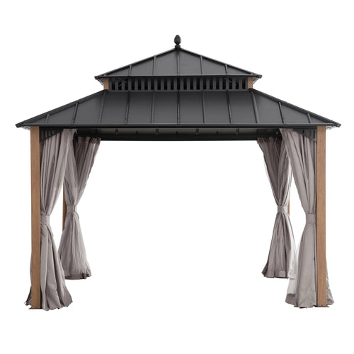Sunjoy Kingston Aluminum Gazebo - Natural Woodgrain, 12x12