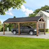 Sunjoy Newville Wood Carport with Privacy Wall and Rain Gutter, 10x22, view 2