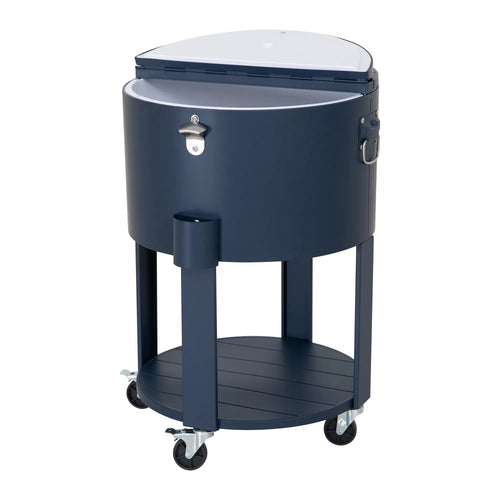 Sunjoy Oasis Rolling Patio Ice Chest Cart 60 Qt with Storage Shelf- Cobalt Blue