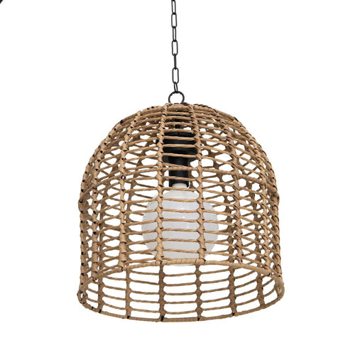 Sunjoy Chandelier Wicker Hanging Light Fixture with Remote Control - Light Brown