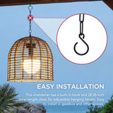 Sunjoy Chandelier Wicker Hanging Light Fixture with Remote Control - Light Brown, view 5