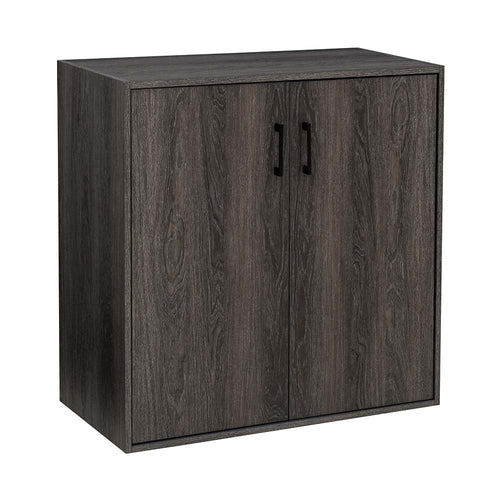 Sunjoy Quub Two Door Cabinet, Space Saving Stackable MDF Wood Cabinet