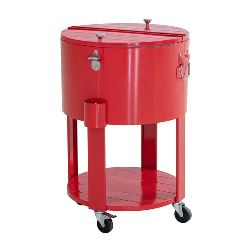 Sunjoy Oasis Rolling Patio Ice Chest Cart 60 Qt with Storage Shelf- Vintage Red
