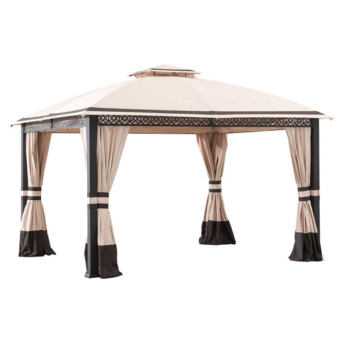 Sunjoy Beige+Dark Brown Replacement Canopy For Clarkson V2 Gazebo (10x12 FT) A101014701 Sold At BJ