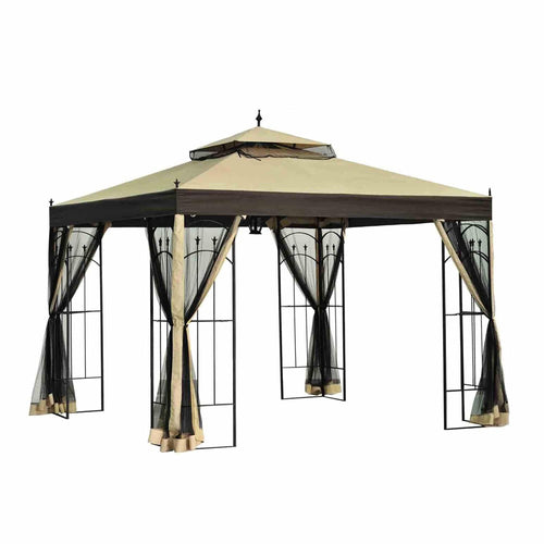 Sunjoy Beige+Light Brown Replacement Canopy For Double Arch Gazebo (10X10 Ft) L-GZ038PST-3 Sold At Big Lots