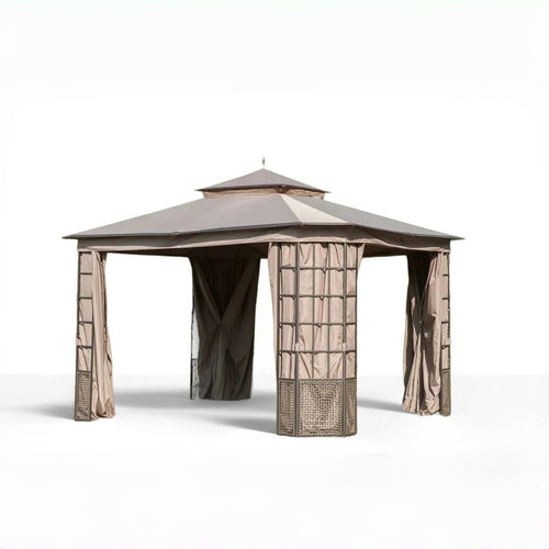Sunjoy Khaki+Dark Brown Replacement Canopy For Brenner Gazebo (10X12 Ft) L-GZ1261PST Sold At Home Depot