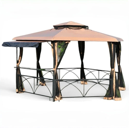 Sunjoy Beige+Black Replacement Hexagon Canopy For Gazebo (11x13 FT) L-GZ501PST-A Sold At Canadiantire