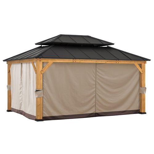 Sunjoy Replacement Privacy Curtain for Outdoor 12 ft. x 16 ft. Hard Top Gazebo - Brown