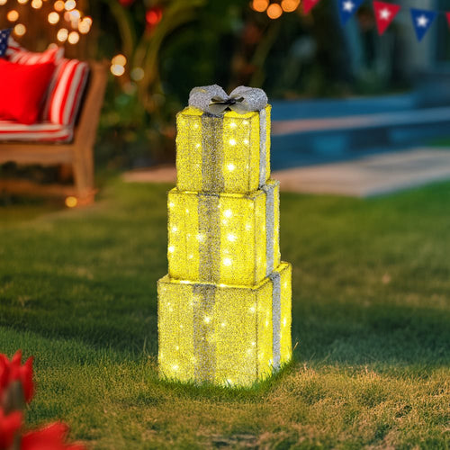 Sunjoy Christmas Light Up Present Boxes with LED Lights 18''
