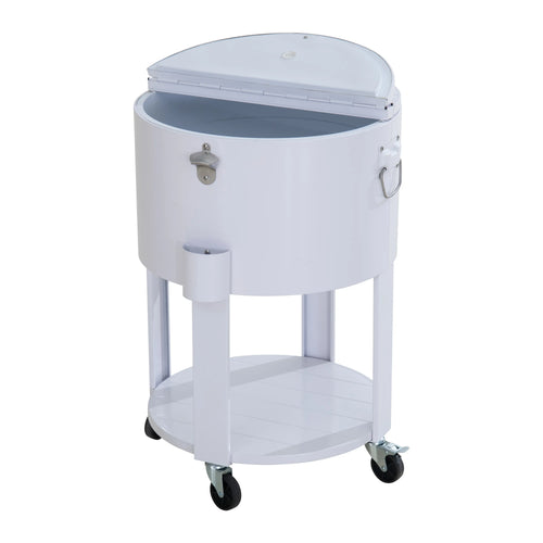 Sunjoy Oasis Rolling Patio Ice Chest Cart 60 Qt with Storage Shelf- Alabaster White