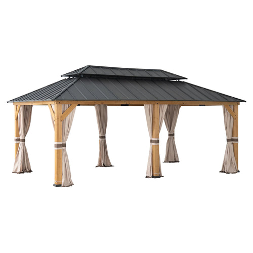 Sunjoy Cedar Frame Gazebo with Galvanized Steel Roof and Curtains, 12x20