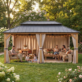 Sunjoy Cedar Frame Gazebo with Galvanized Steel Roof and Curtains, 12x20, view 2