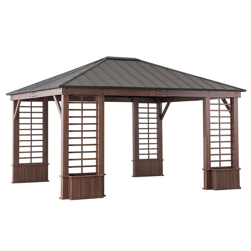 Sunjoy Veranda Woodgrain Steel Roof Planter Gazebo, 13x15