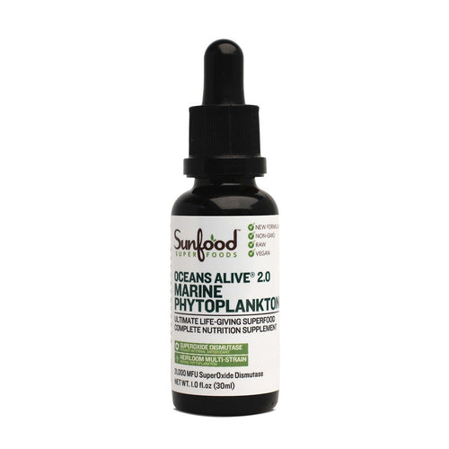 Sunleafy Sunfood Superfoods Oceans Alive Marine Phytoplankton- 2.0 Heirloom Multi-Strain. Raw, Fresh Harvest Stabilized. SOD (SuperOxide Dismutase) For Health on a Cellular Level. 1 oz Glass Bottle, Dropper