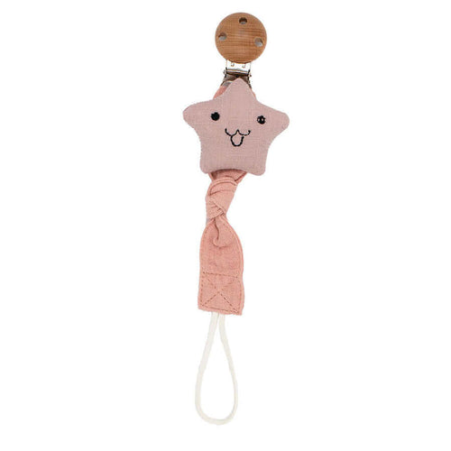 Teal Meal Linen Pacifier Clip (Pink Star)