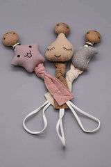 Teal Meal Linen Pacifier Clip (Pink Star), view 2