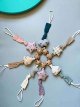 Teal Meal Linen Pacifier Clip (Pink Star), view 3