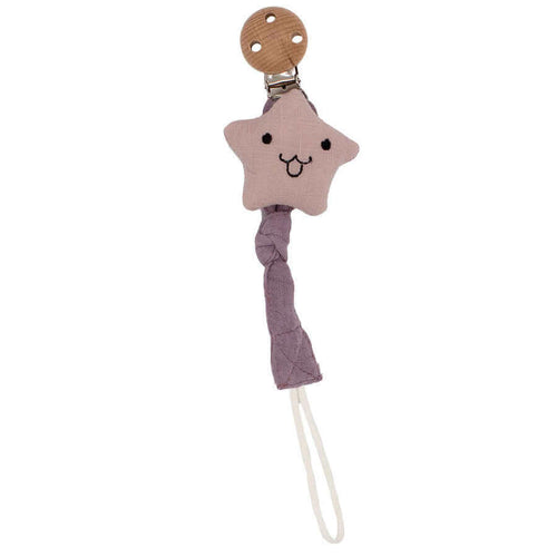 Teal Meal Linen Pacifier Clip (Purple Star)