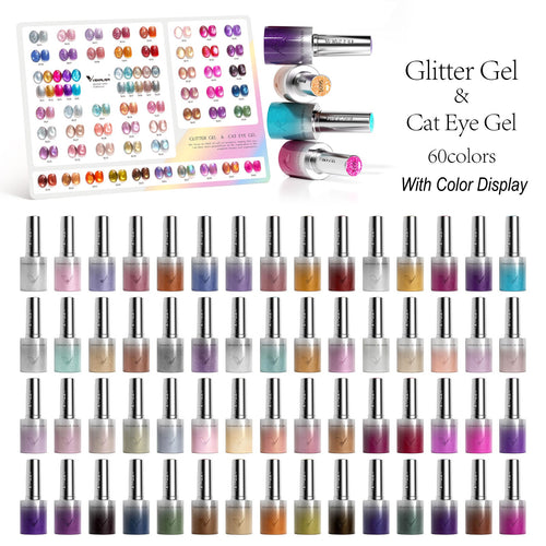 Venalisa 10ML Glitter & Cat Eye Gel 60 Colors Set (With Color Display) TPO Free Hema Free