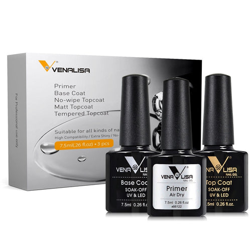 Venalisa 7.5ml Primer Base Coat Top Coat Set- 3 pcs TPO Free Hema Free