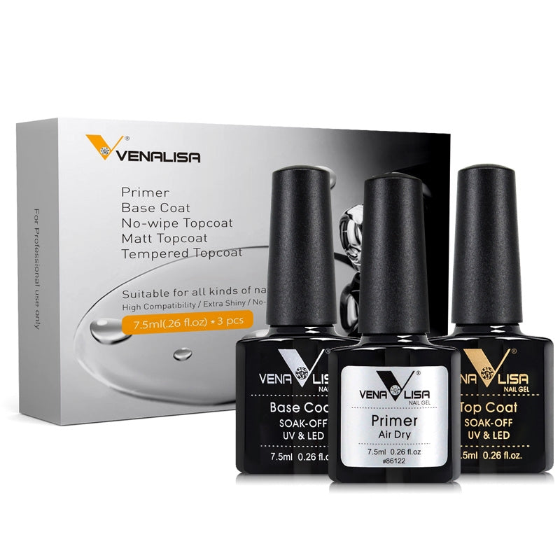 Venalisa 7.5ml Primer Base Coat Top Coat Set- 3 pcs TPO Free Hema Free
