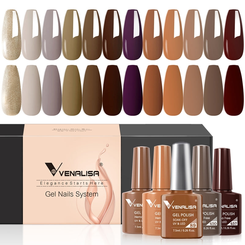 Venalisa Brown Earth tones- Gel Polish 12 Colors Set TPO Free Hema Free