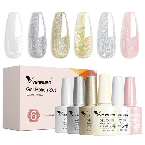 Venalisa Glitter Gel Polish 6 Colors Set Hema Free TPO Free
