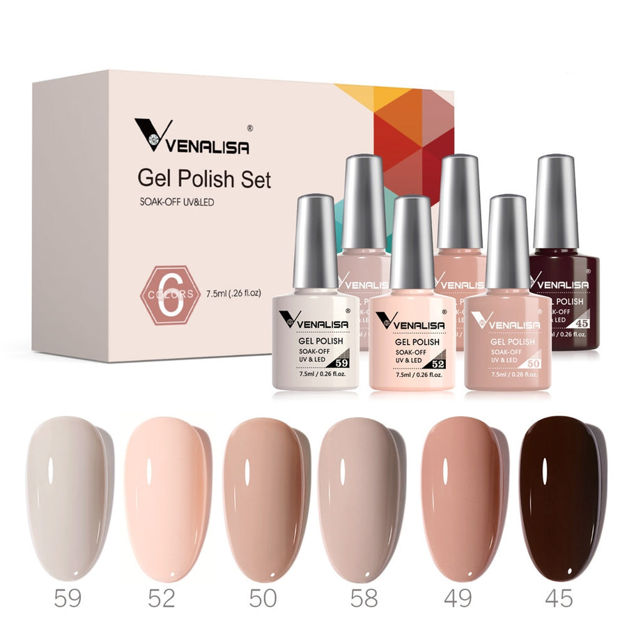 Venalisa Nude Brown- 6 Colors Gel Polish Set TPO Free Hema Free