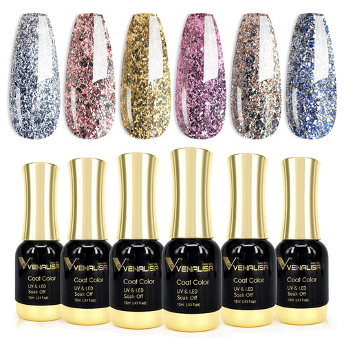 Venalisa Chrome Platinum Glitter Gel 6 Colors Kit TPO Free Hema Free