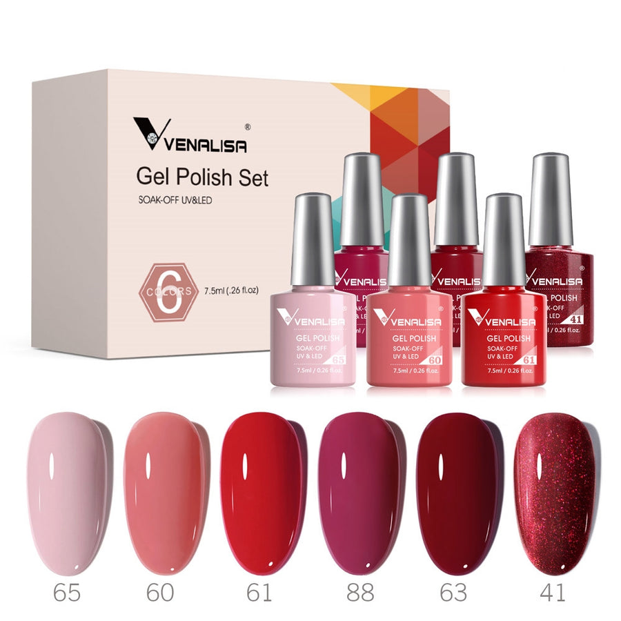 Venalisa Red & Pink- 6 Colors Gel Polish Set TPO Free Hema Free