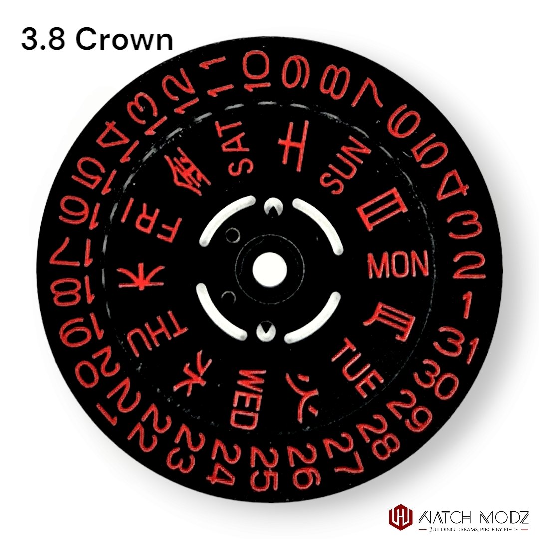 Watch-Modz NH36 Day and Date Wheels: Red 3.8 Crown