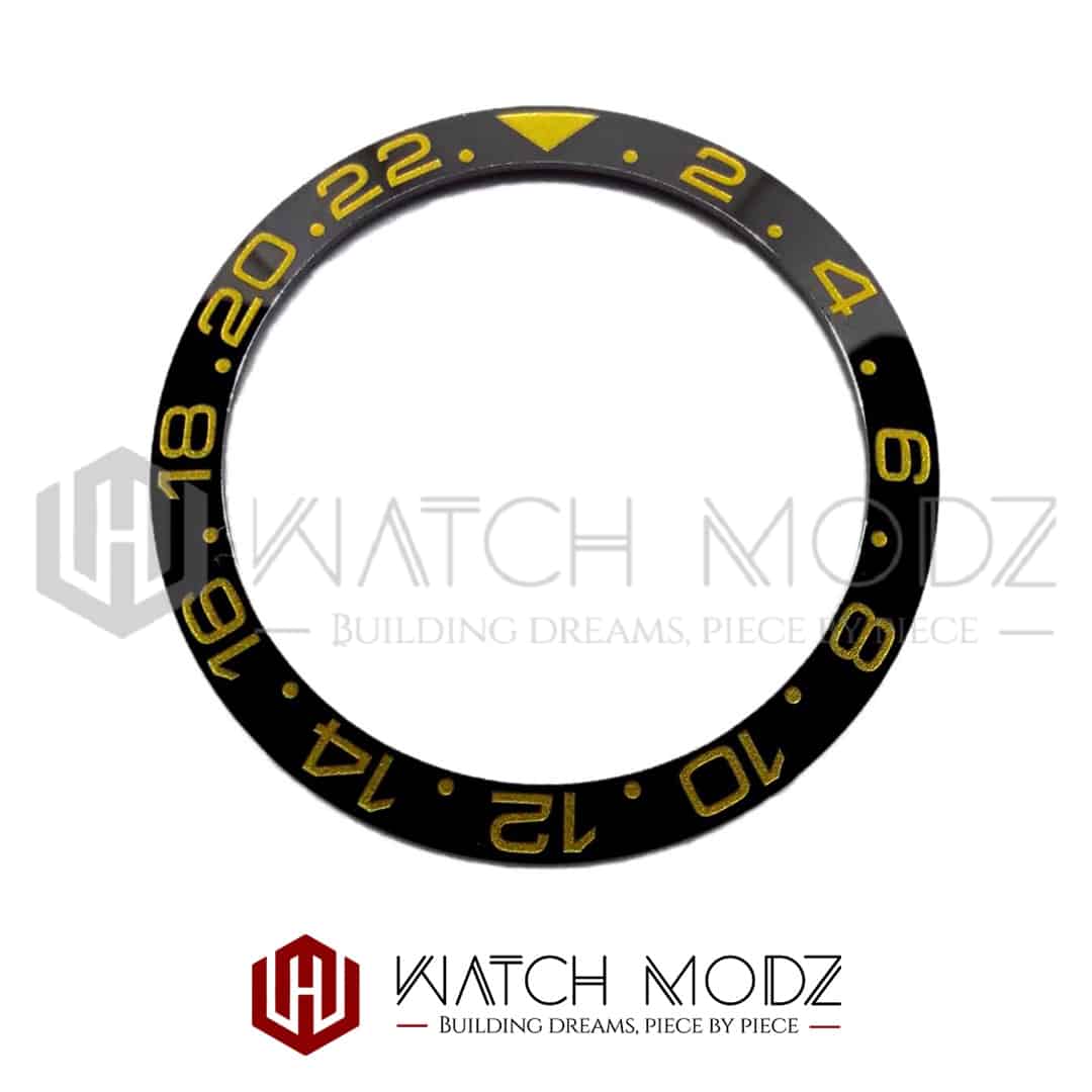 Watch-Modz SKX007 Bezel Insert: Black GMT Yellow Numbers